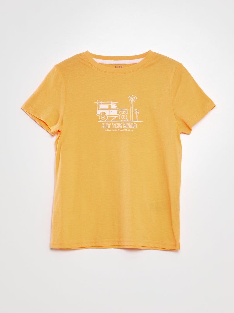 T-shirt com gola redonda de algodão LARANJA - Kiabi