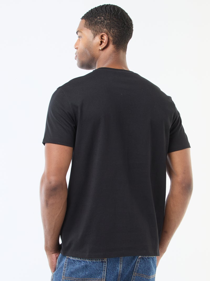 T-shirt com gola redonda de algodão Preto - Kiabi