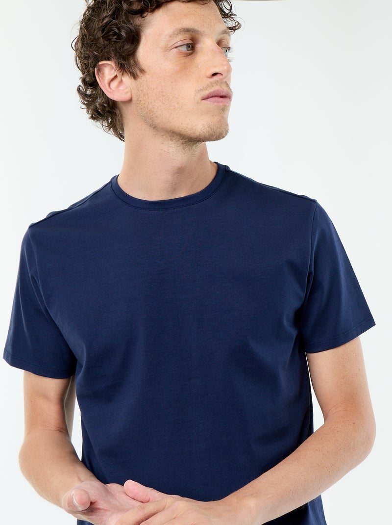 T-shirt com gola redonda de algodão Preto - Kiabi