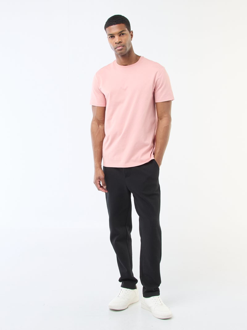 T-shirt com gola redonda de algodão Rosa - Kiabi