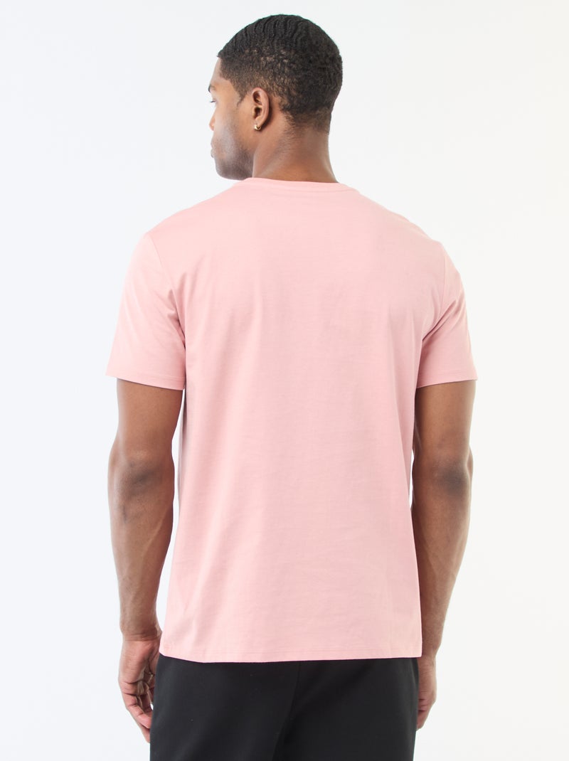 T-shirt com gola redonda de algodão Rosa - Kiabi