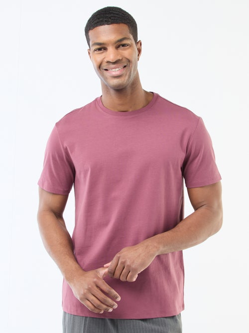 T-shirt com gola redonda de algodão - Kiabi