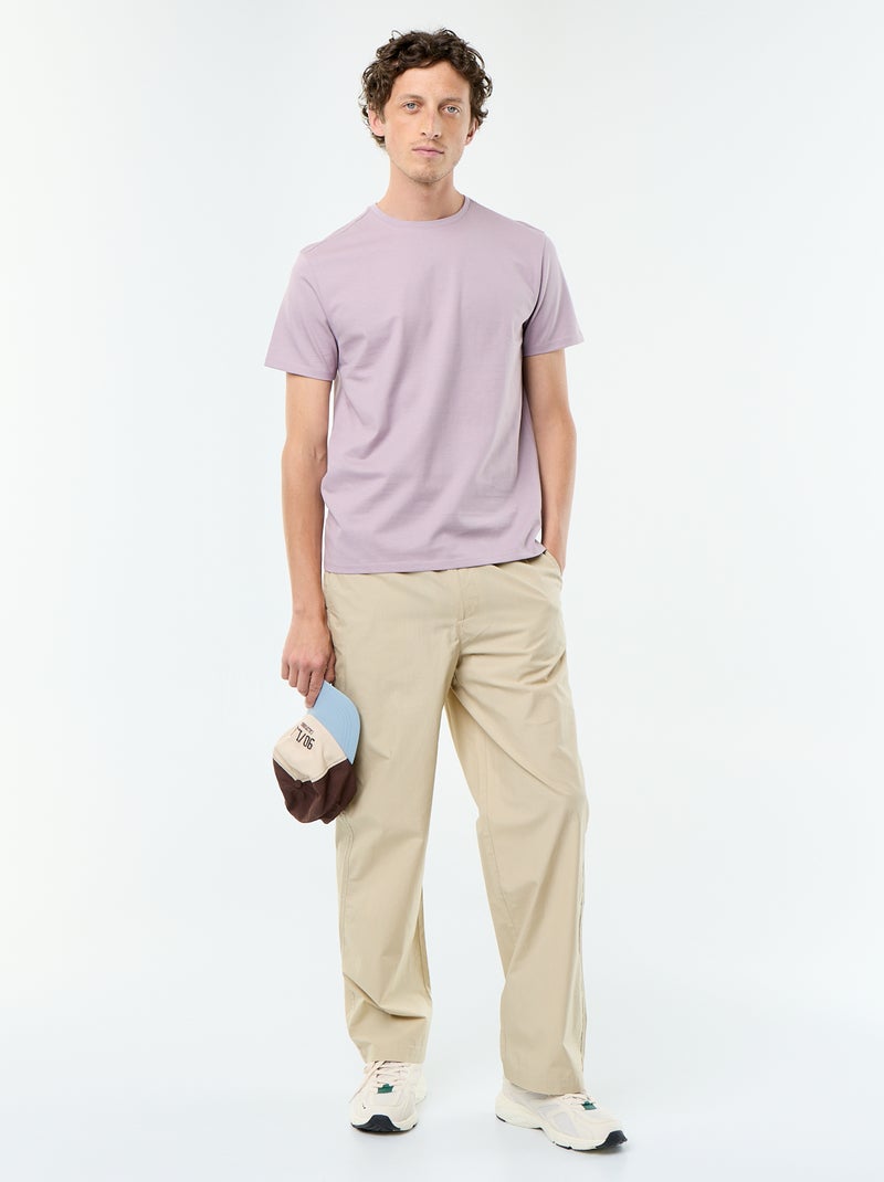 T-shirt com gola redonda de algodão Rosa - Kiabi