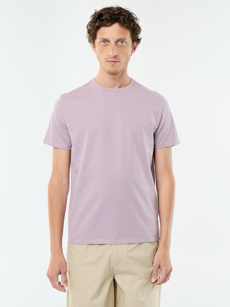 T-shirt com gola redonda de algodão Rosa - Kiabi