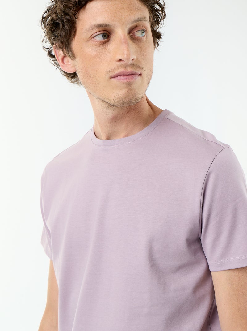 T-shirt com gola redonda de algodão Rosa - Kiabi