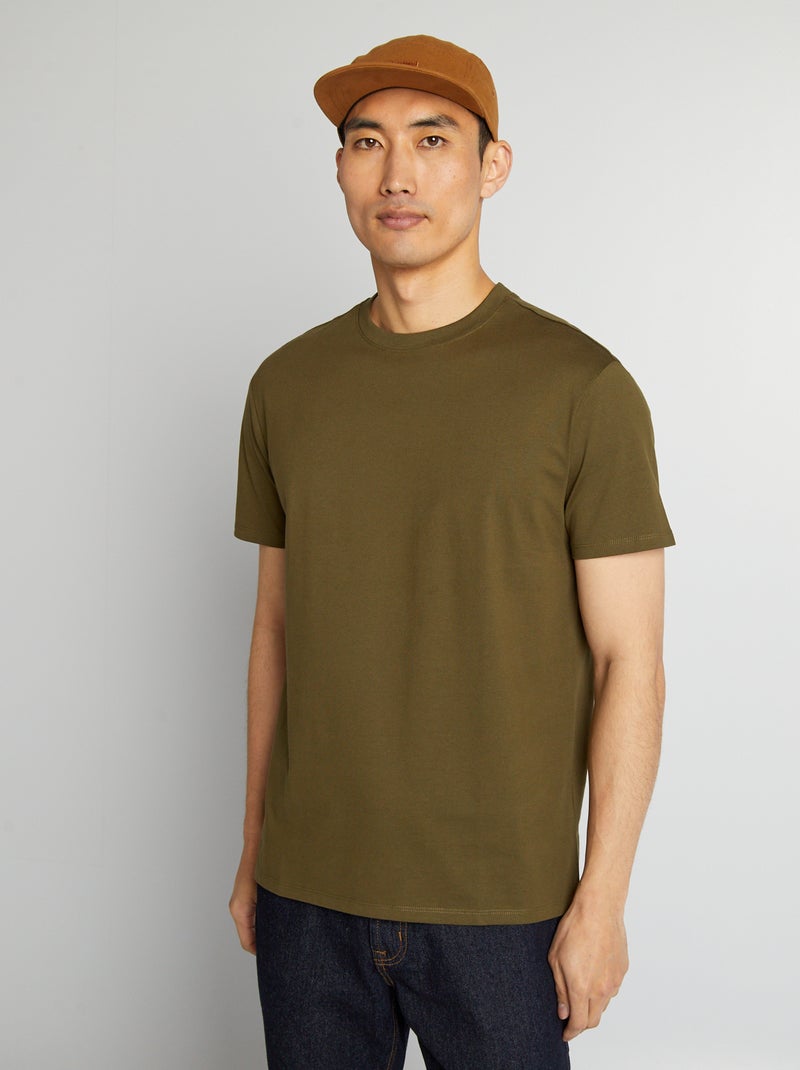 T-shirt com gola redonda de algodão VERDE - Kiabi