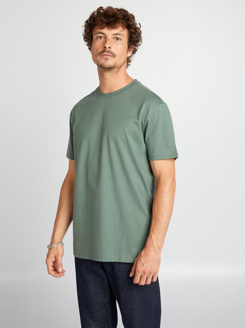 T-shirt com gola redonda de algodão VERDE - Kiabi