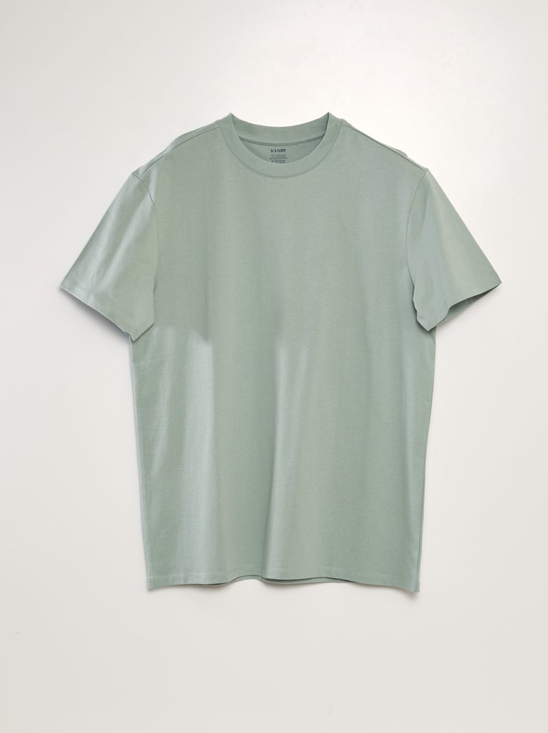 T-shirt com gola redonda de algodão VERDE - Kiabi