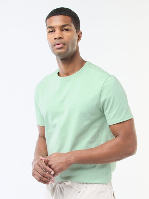 T-shirt com gola redonda de algodão - Kiabi