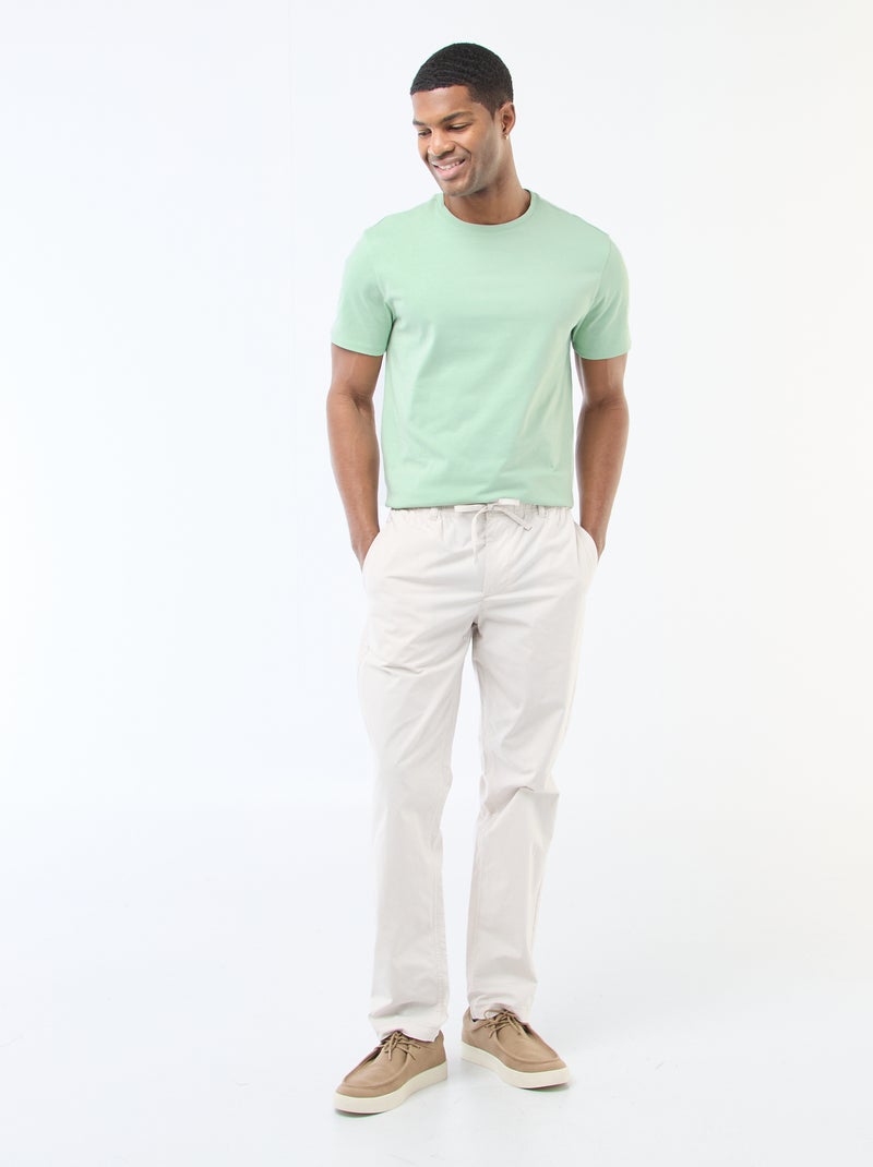 T-shirt com gola redonda de algodão Verde - Kiabi