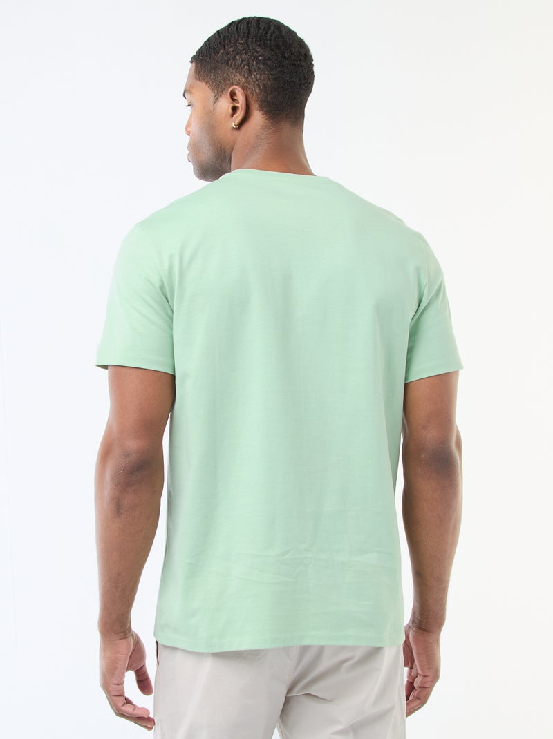 T-shirt com gola redonda de algodão Verde - Kiabi
