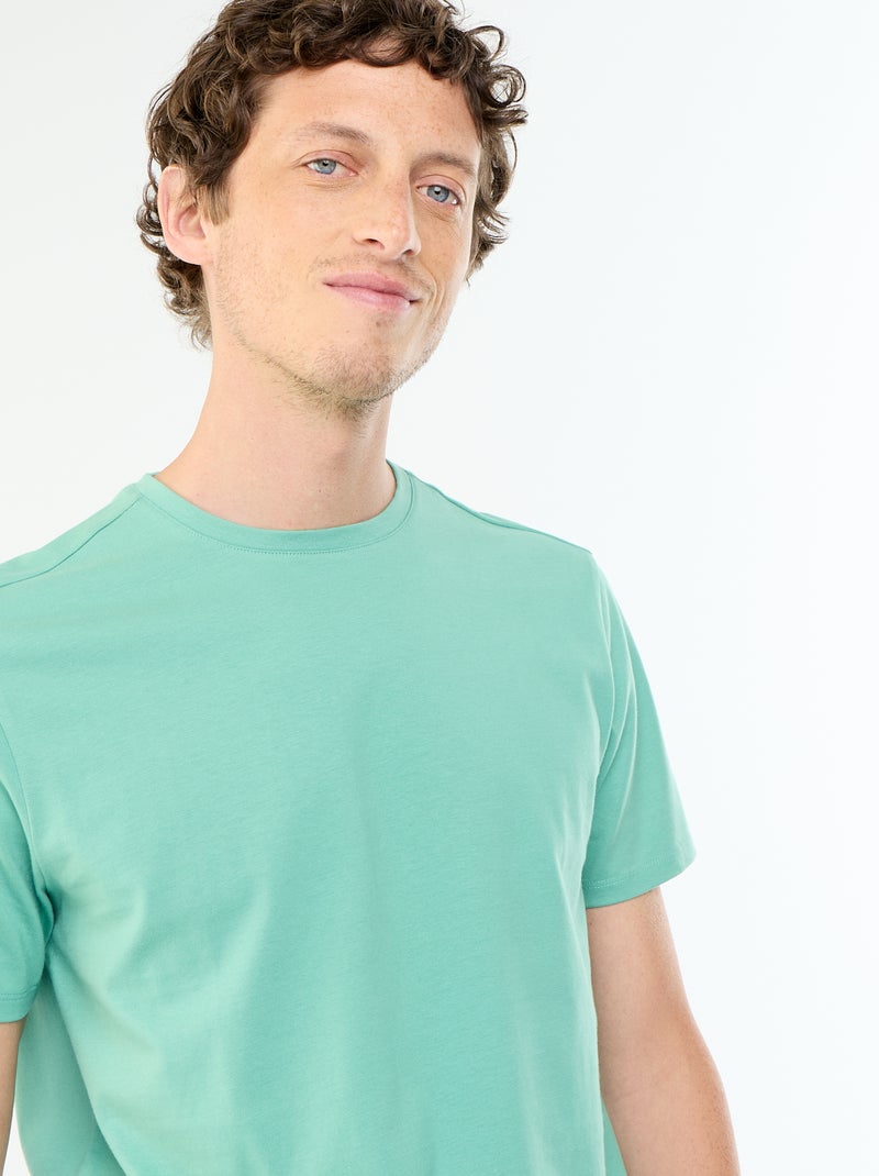 T-shirt com gola redonda de algodão Verde - Kiabi