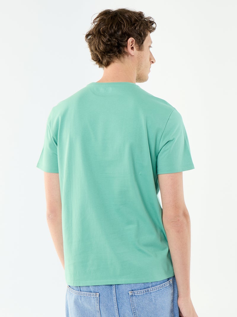 T-shirt com gola redonda de algodão Verde - Kiabi