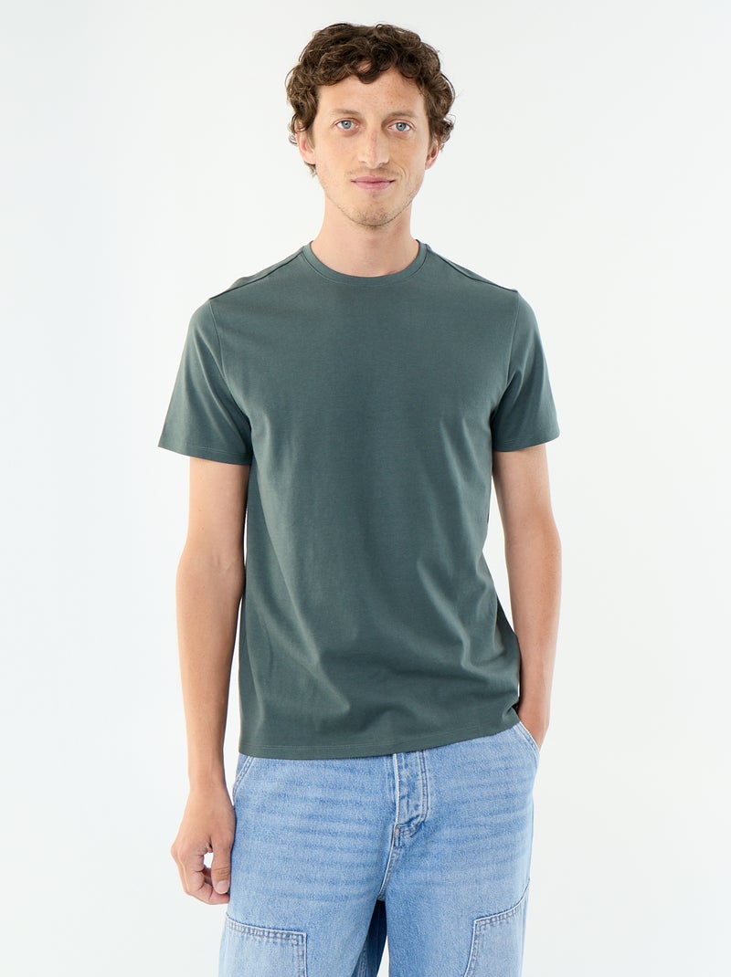 T-shirt com gola redonda de algodão Verde - Kiabi