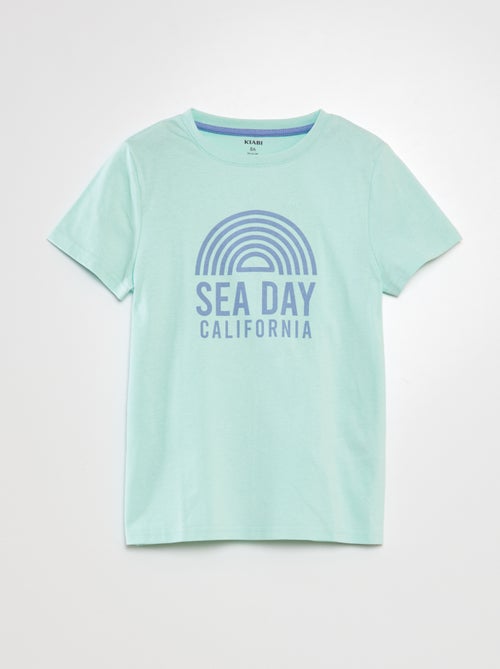 T-shirt com gola redonda de algodão - Kiabi