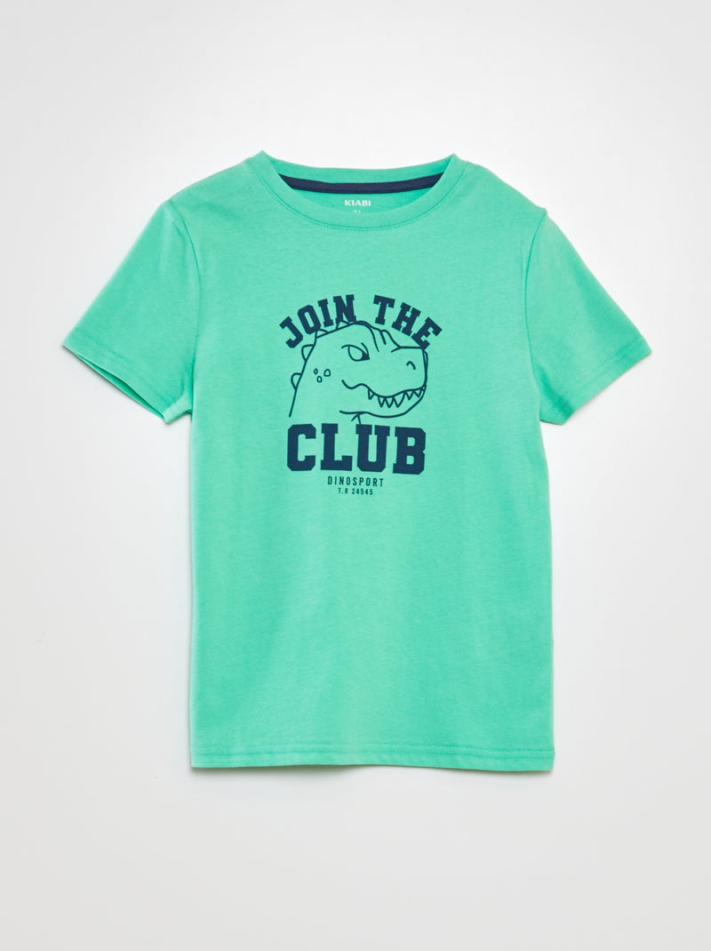 T-shirt com gola redonda de algodão VERDE - Kiabi