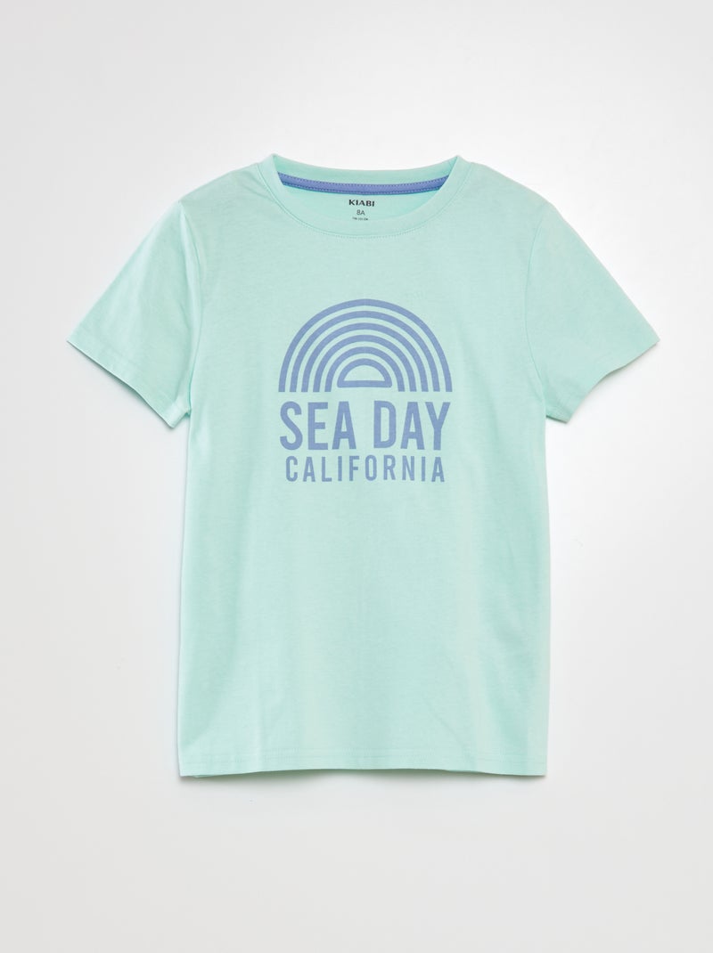 T-shirt com gola redonda de algodão VERDE - Kiabi
