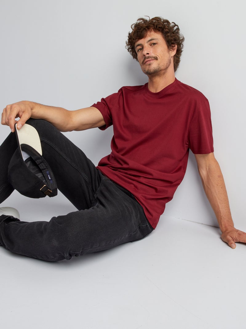T-shirt com gola redonda de algodão VERMELHO - Kiabi
