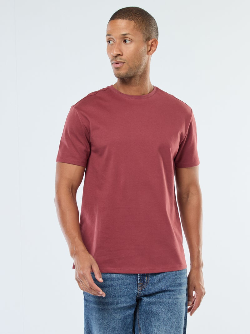 T-shirt com gola redonda de algodão Vermelho - Kiabi