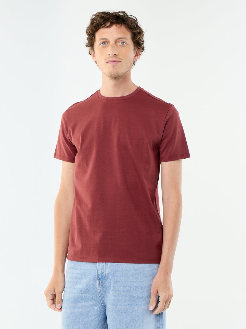 T-shirt com gola redonda de algodão Vermelho - Kiabi
