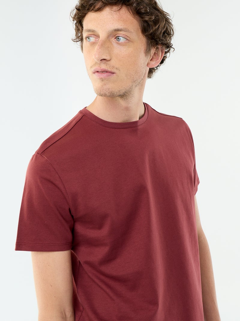T-shirt com gola redonda de algodão Vermelho - Kiabi