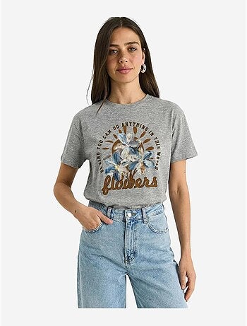 T-shirt com gola redonda e bordado floral lucci