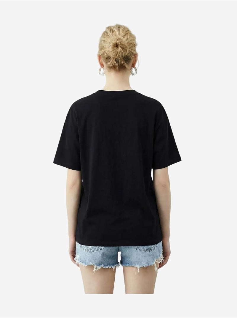 T-shirt com gola redonda e corte descontraído, bordado lucci Preto - Kiabi