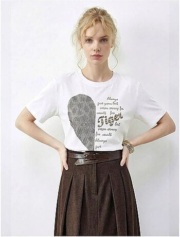 T-shirt com gola redonda e estampado de texto em lantejoulas lucci