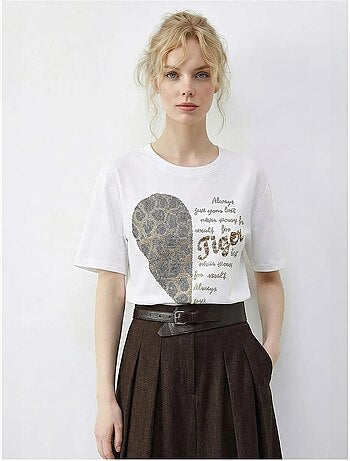 T-shirt com gola redonda e estampado de texto em lantejoulas lucci