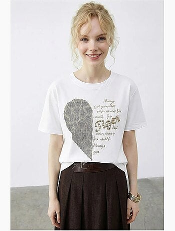 T-shirt com gola redonda e estampado de texto em lantejoulas lucci