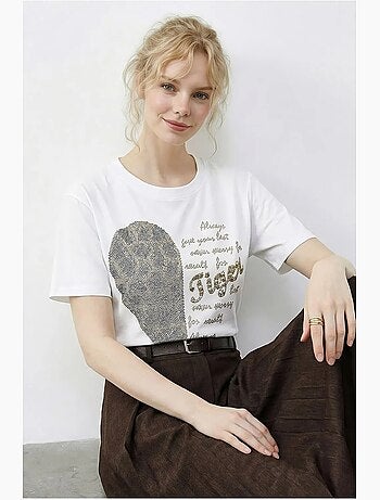 T-shirt com gola redonda e estampado de texto em lantejoulas lucci