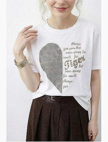 T-shirt com gola redonda e estampado de texto em lantejoulas lucci