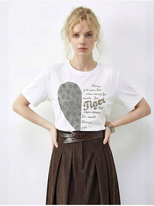 T-shirt com gola redonda e estampado de texto em lantejoulas lucci - Kiabi T-shirt com gola redonda e estampado de texto em lantejoulas lucci - Kiabi
