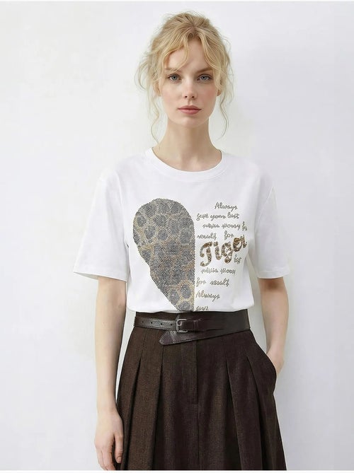 T-shirt com gola redonda e estampado de texto em lantejoulas lucci - Kiabi T-shirt com gola redonda e estampado de texto em lantejoulas lucci - Kiabi