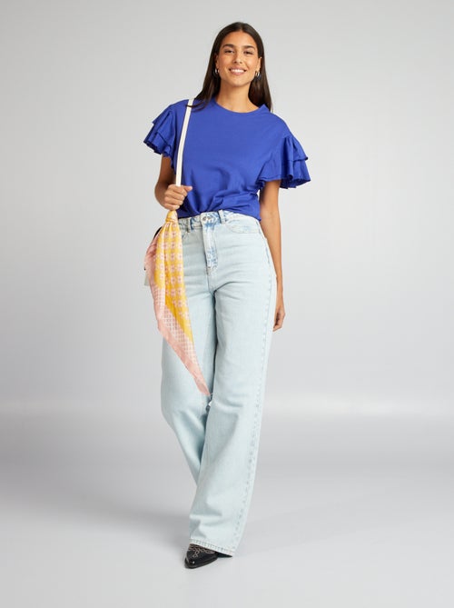 T-shirt com gola redonda e manga com folhos - Kiabi