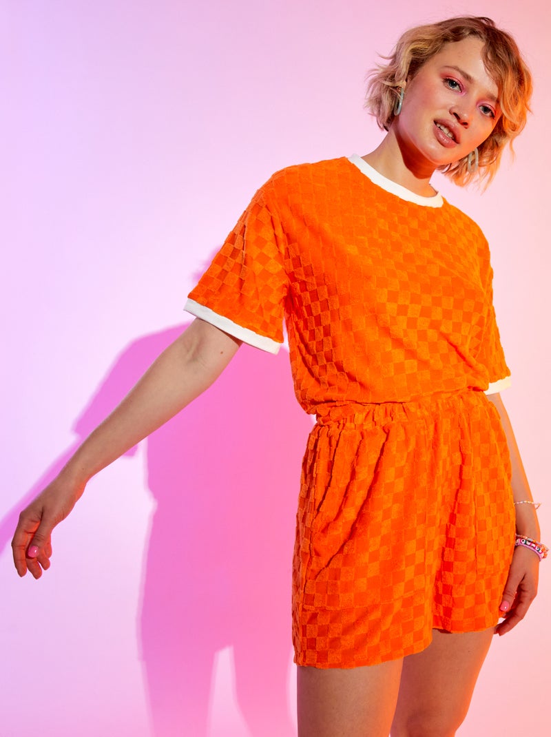T-shirt com gola redonda em felpa Laranja - Kiabi
