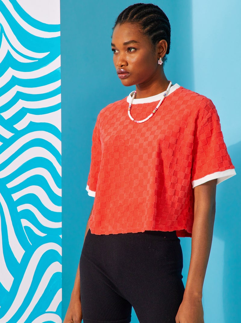 T-shirt com gola redonda em felpa Vermelho - Kiabi