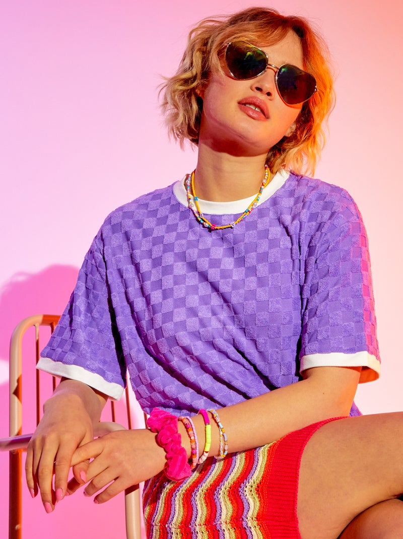 T-shirt com gola redonda em felpa Violeta - Kiabi