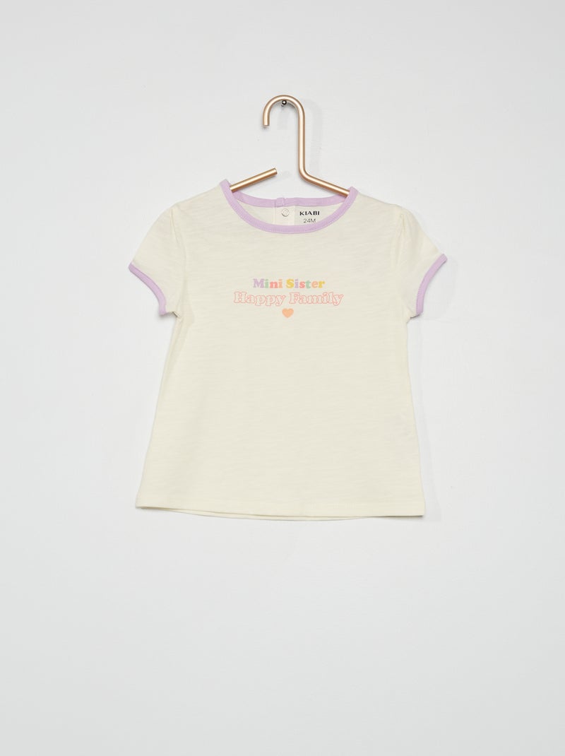 T-shirt com gola redonda em jersey BRANCO - Kiabi