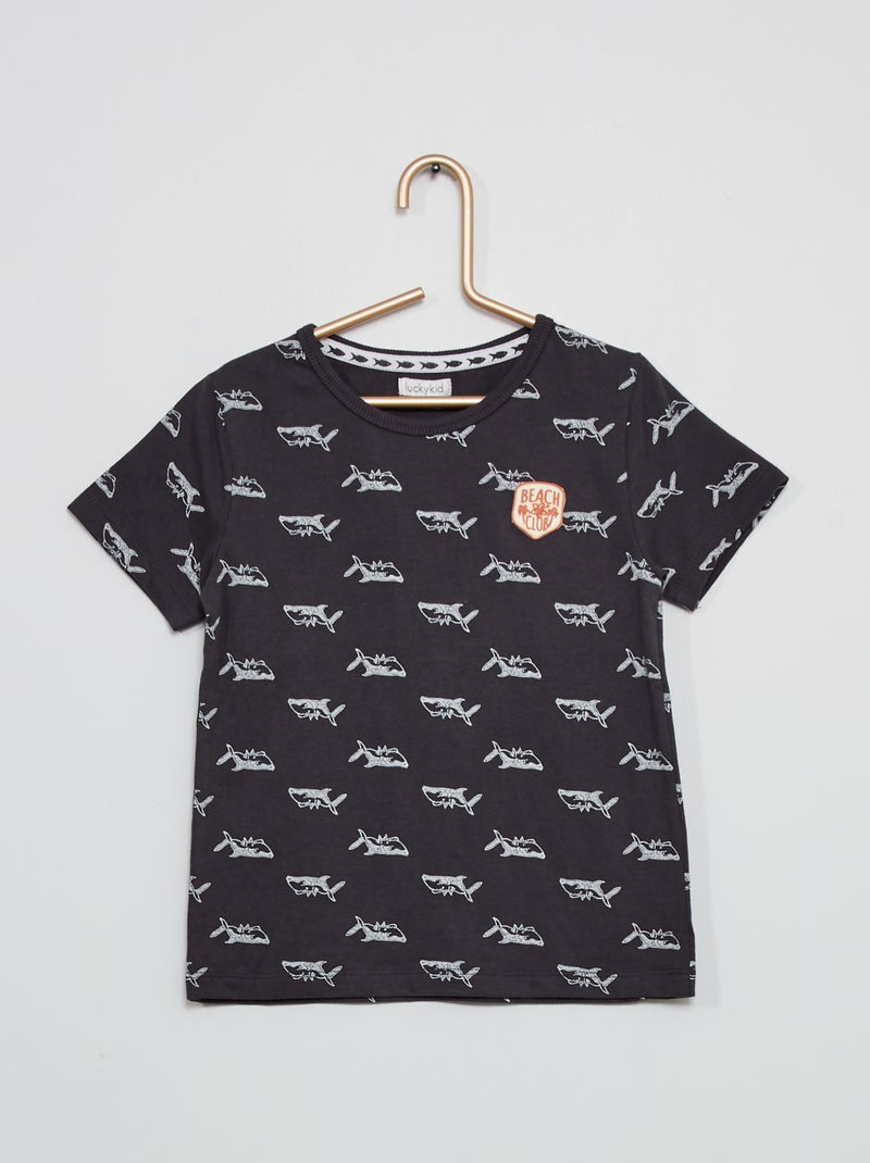 T-shirt com gola redonda estampada Azul Marinho - Kiabi