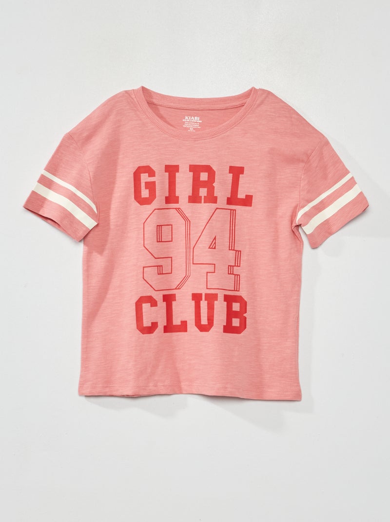 T-shirt com gola redonda estilo campus ROSA - Kiabi
