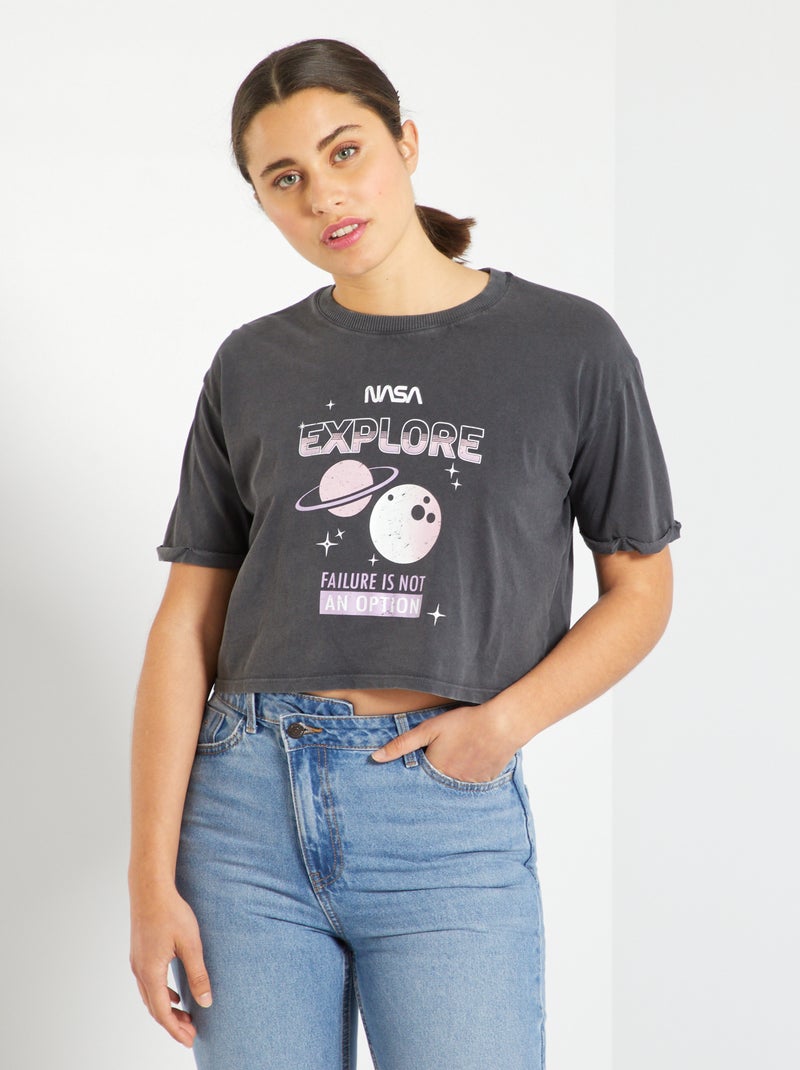 T-shirt com gola redonda 'NASA' Preto - Kiabi