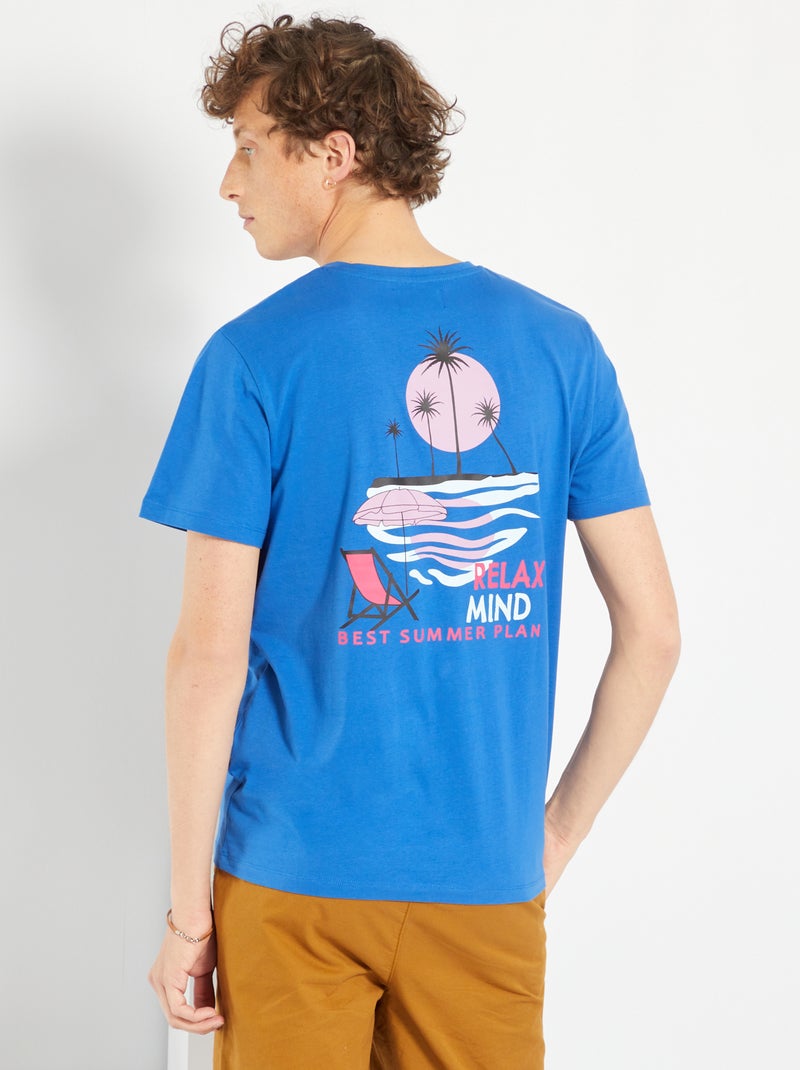 T-shirt com gola redonda 'Produkt' Azul - Kiabi