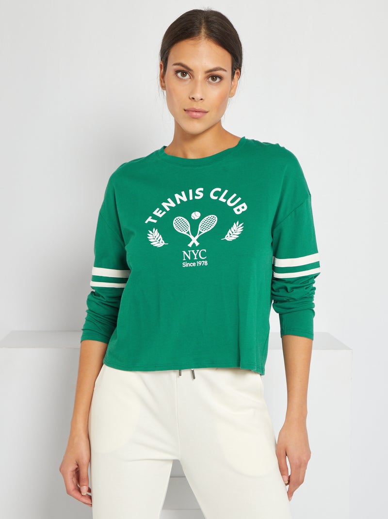 T-shirt com gola redonda tipo 'desporto' VERDE - Kiabi