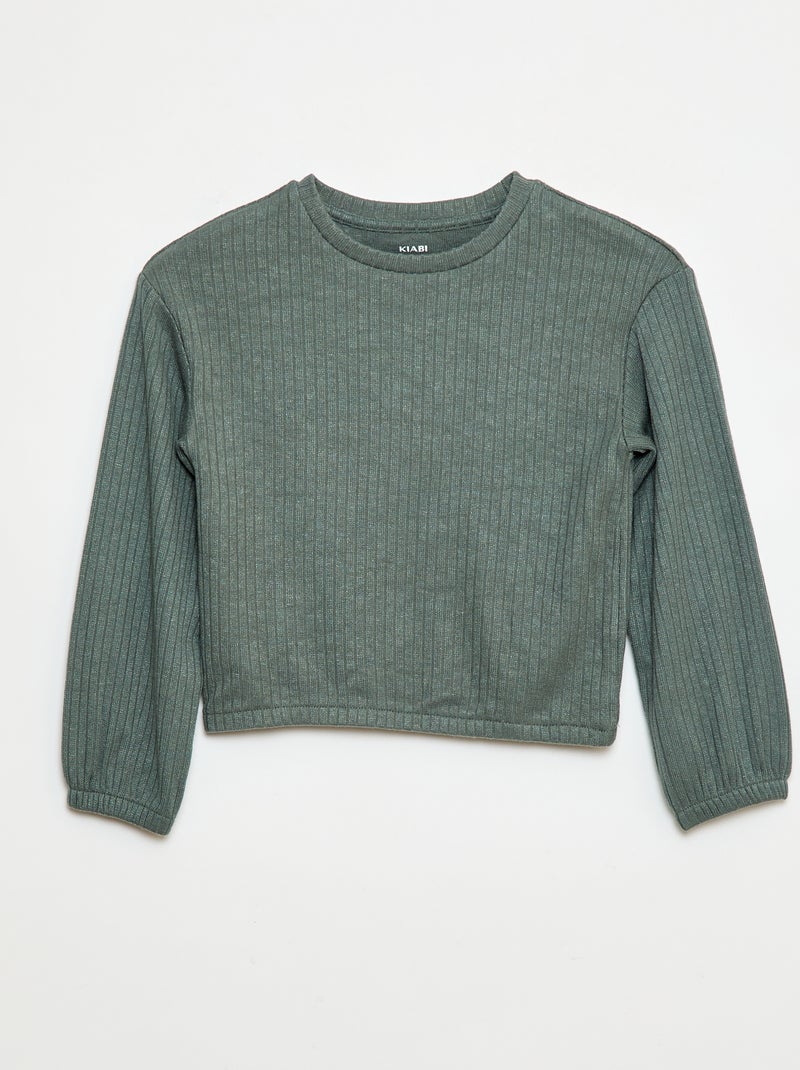 T-shirt com gola redonda Verde - Kiabi