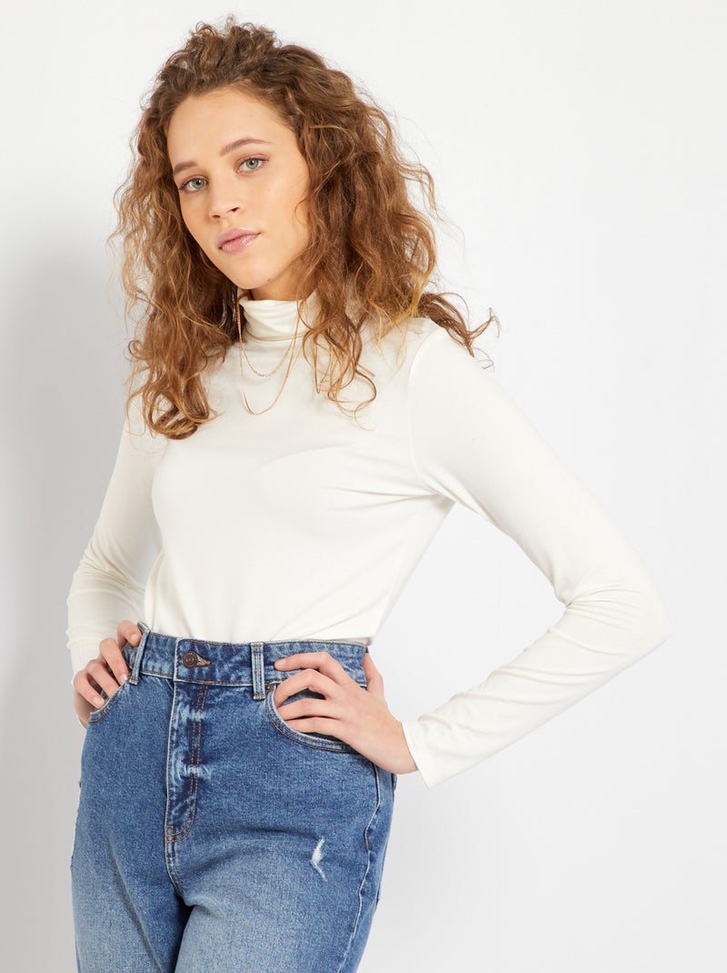 T-shirt com gola subida Branco - Kiabi
