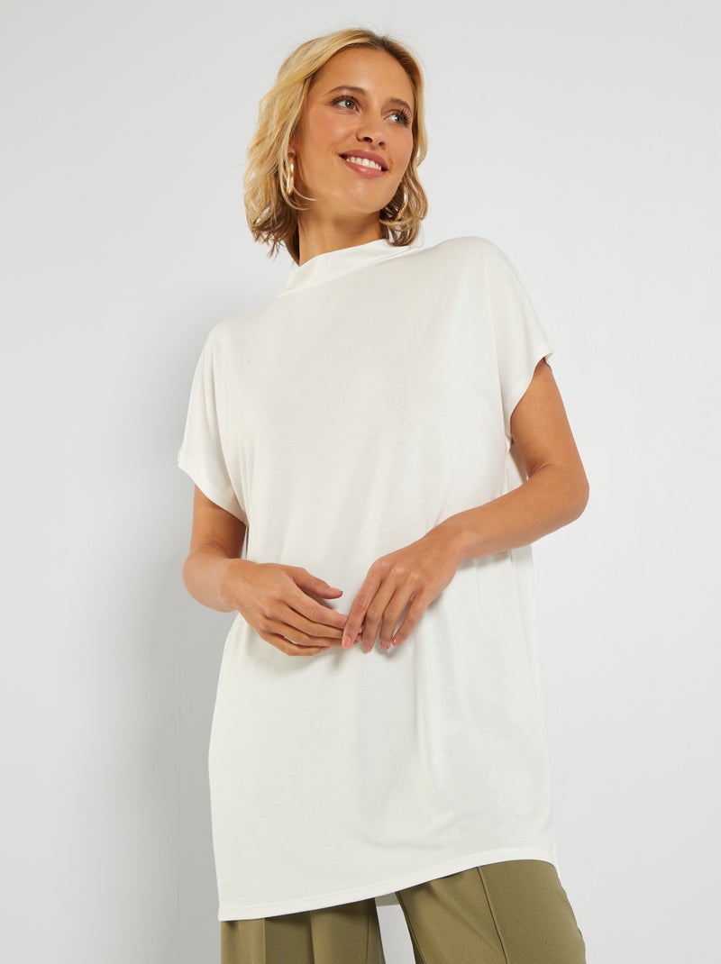 T-shirt com gola subida Branco - Kiabi