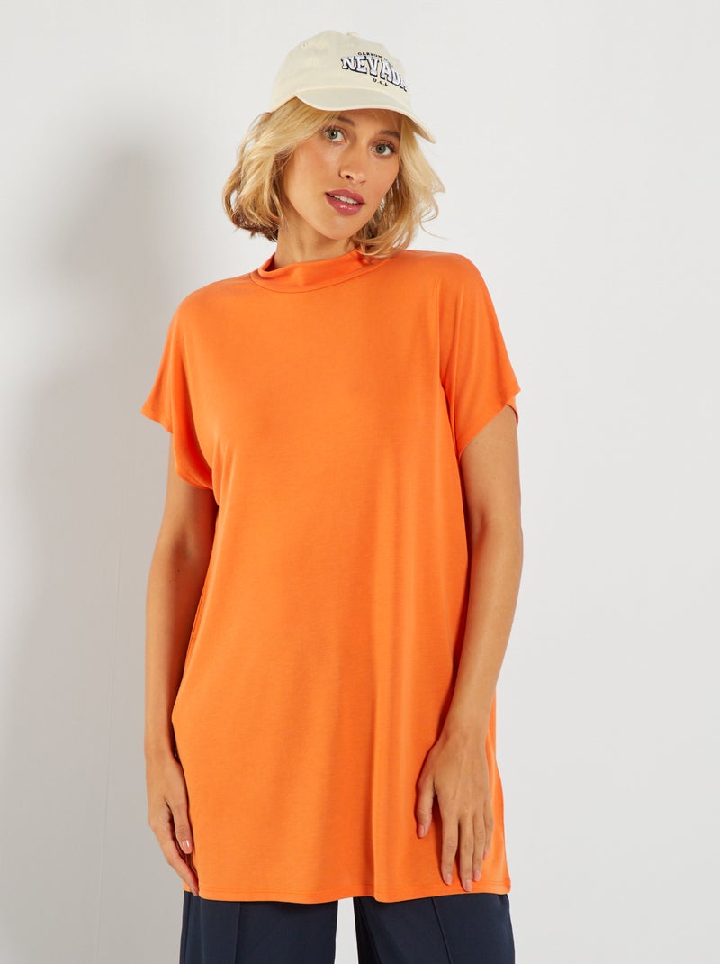 T-shirt com gola subida Laranja - Kiabi