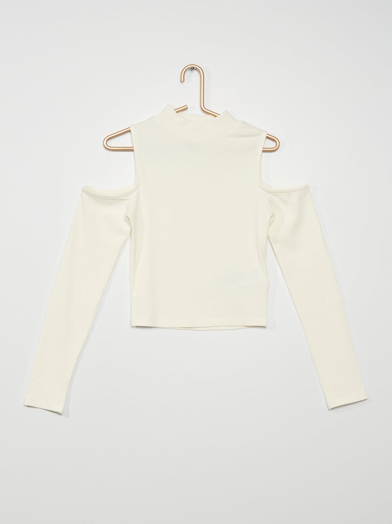 T-shirt com gola subida nervurada Branco - Kiabi