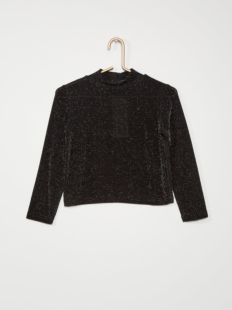 T-shirt com gola subida Preto/ Prata - Kiabi